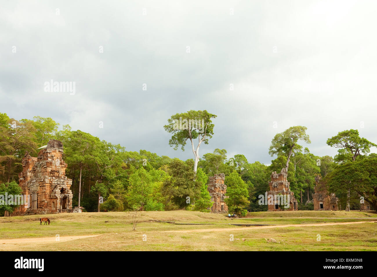 Suor Prat Towers on the East side of the Royal Square at the Angkor Temple complex Stock Photo