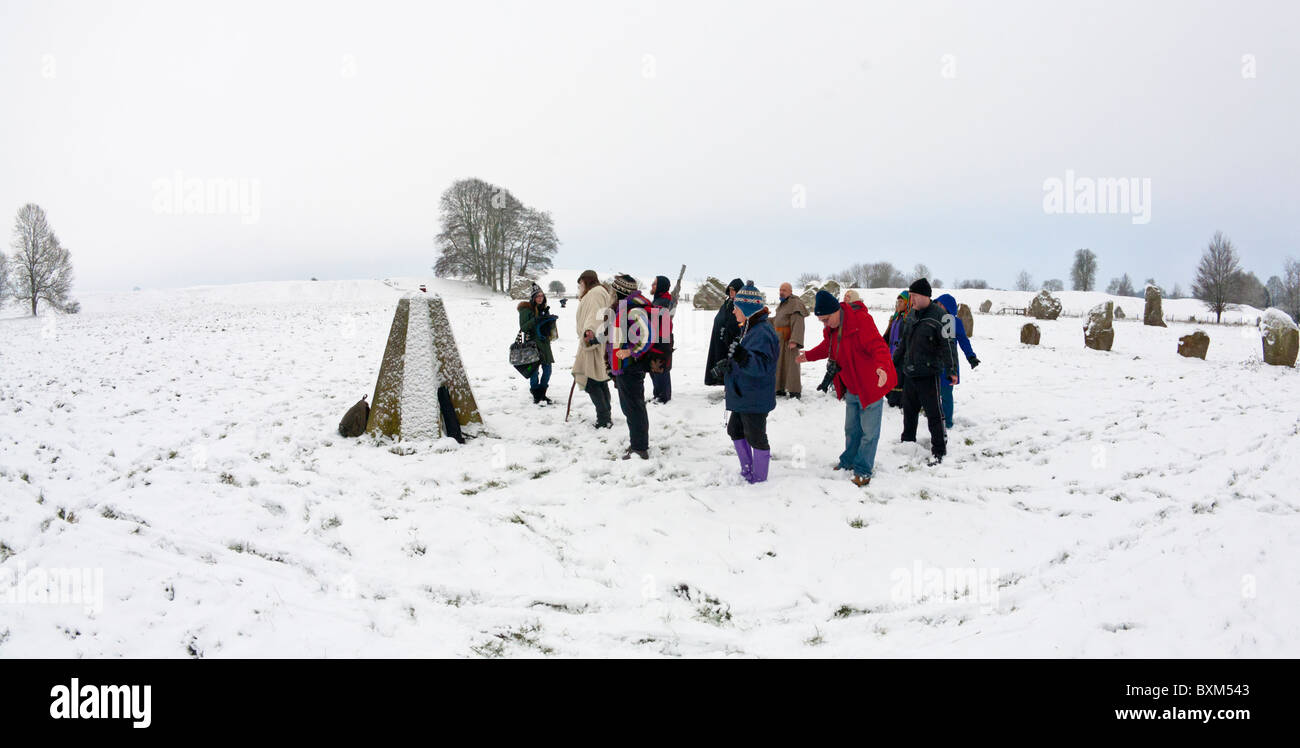 Druids celebrating the Winter Solstice at the Avebury stone circle in Wiltshire Stock Photo