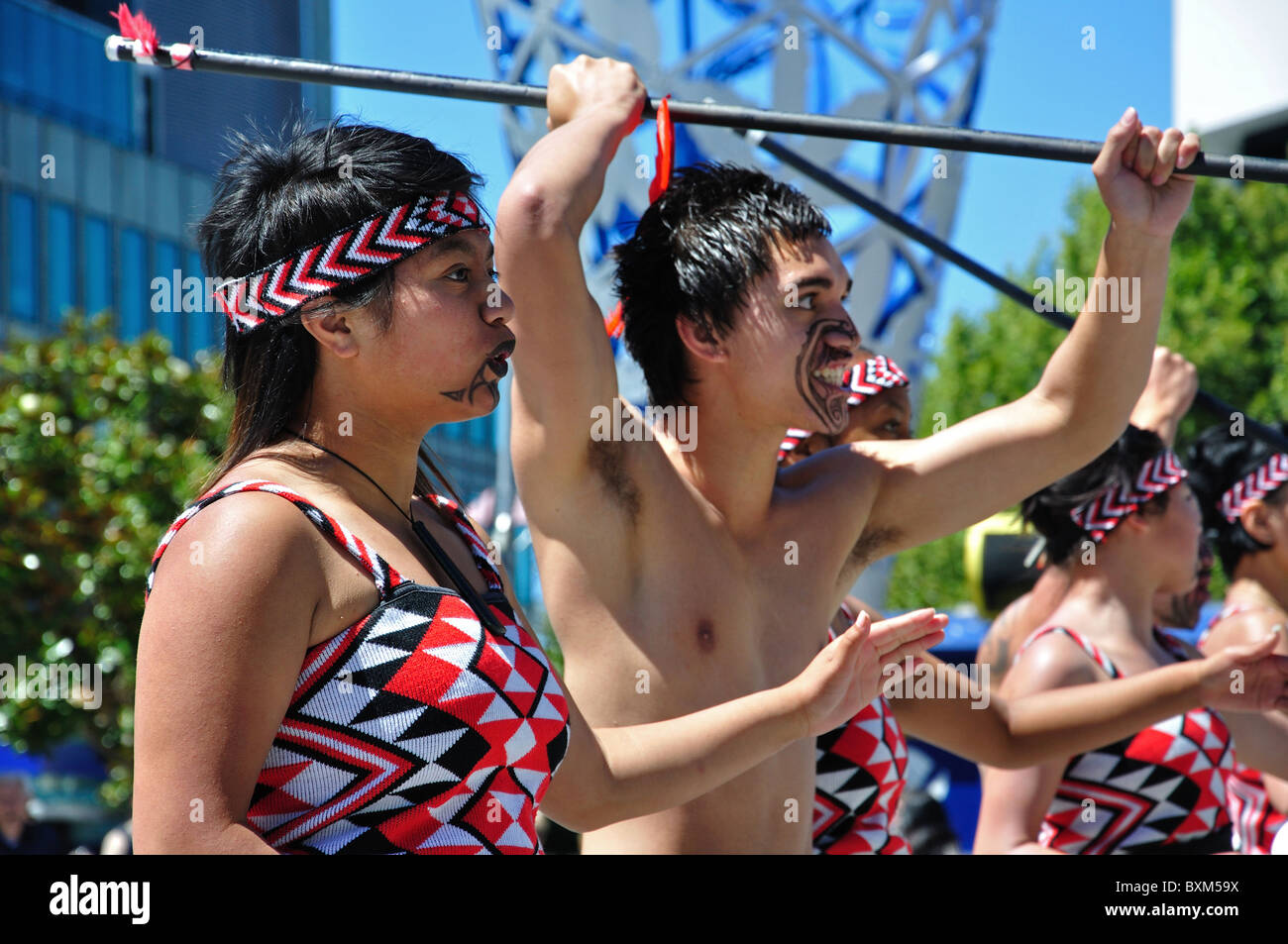 Maori dance troupe, Cathedral Square, Christchurch, Canterbury, South