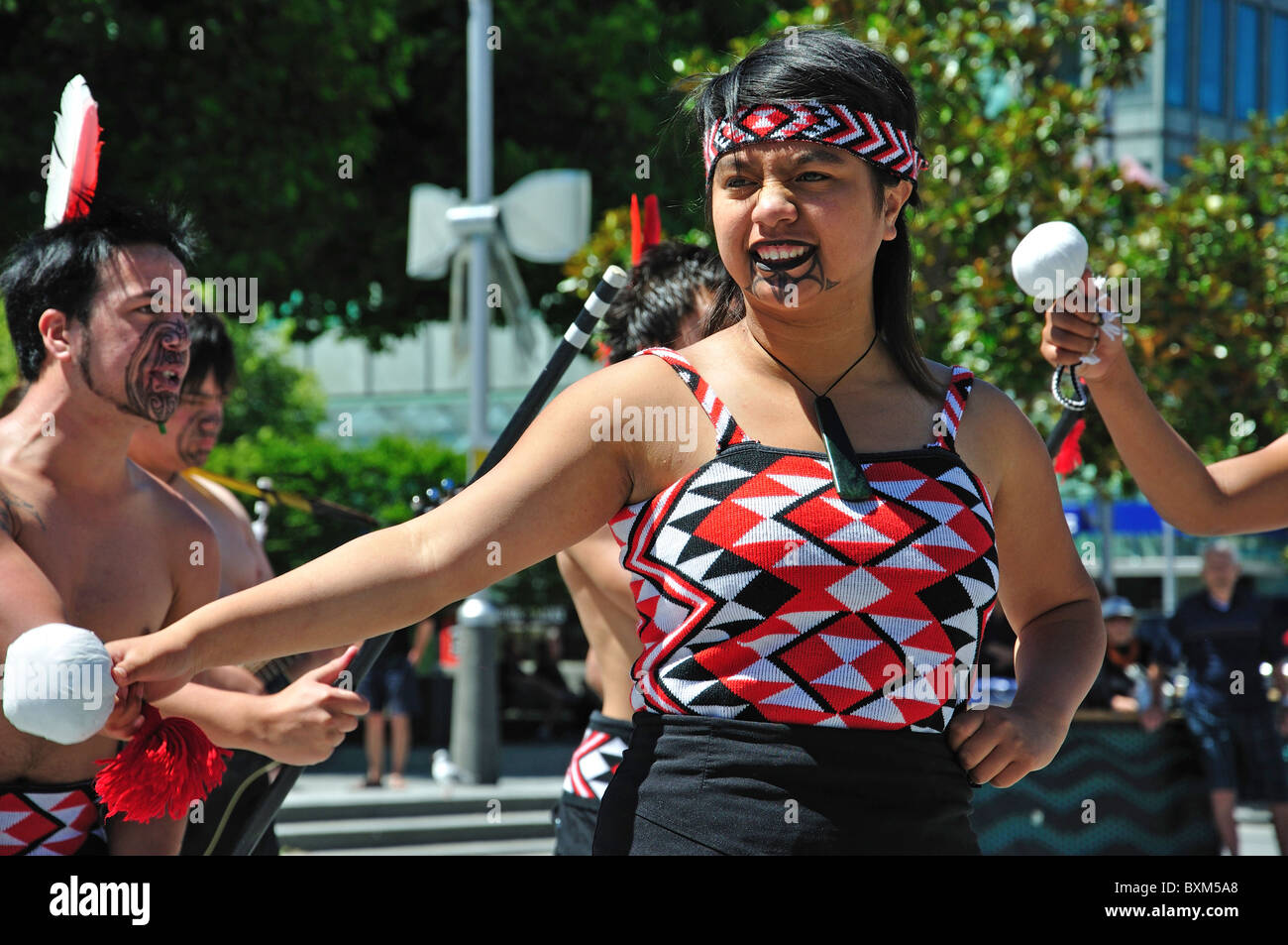 Maori dance troupe, Cathedral Square, Christchurch, Canterbury, South