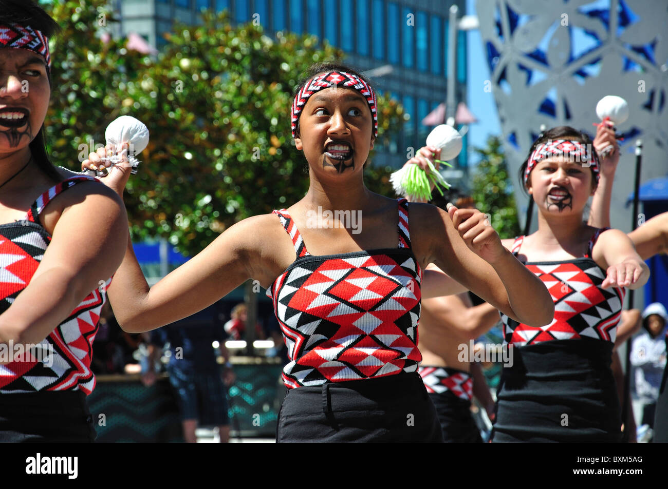 Maori dance troupe, Cathedral Square, Christchurch, Canterbury, South