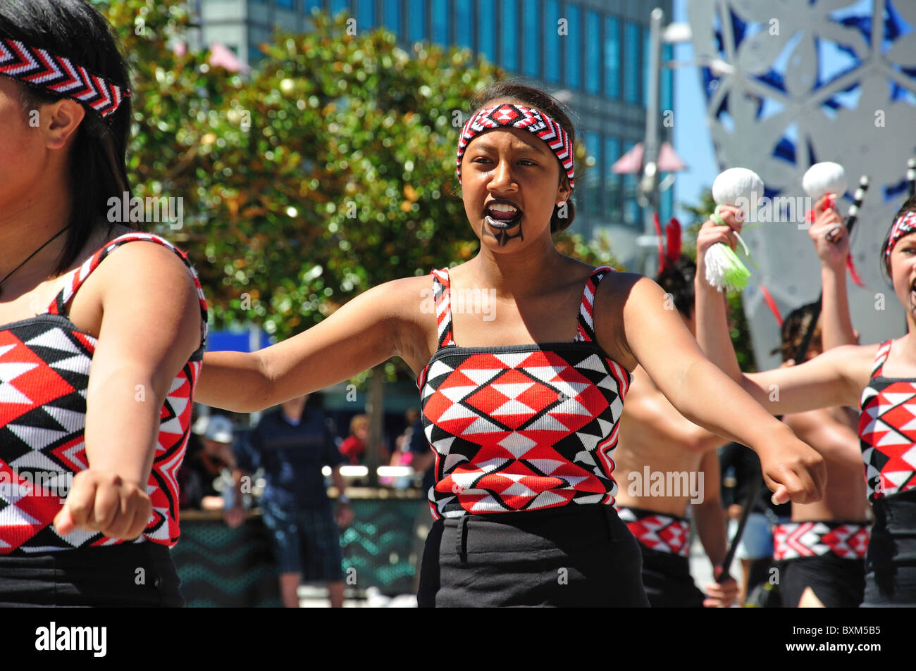 Maori dance troupe, Cathedral Square, Christchurch, Canterbury, South