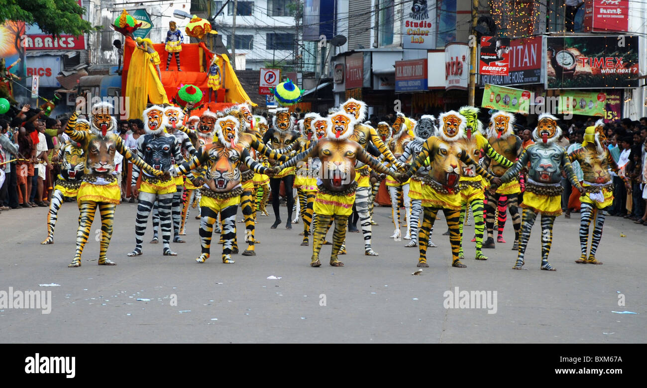 pulikkali or tiger dance performers from the streets of thrissur