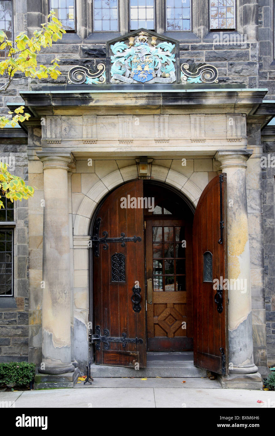 Open door of gothic style university building Stock Photo