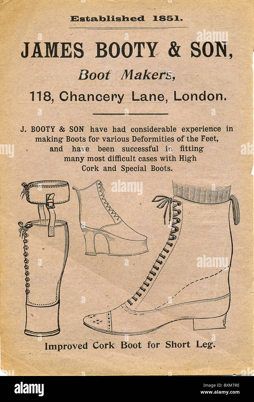 Advertising leaflet for cork boots Stock Photo Alamy