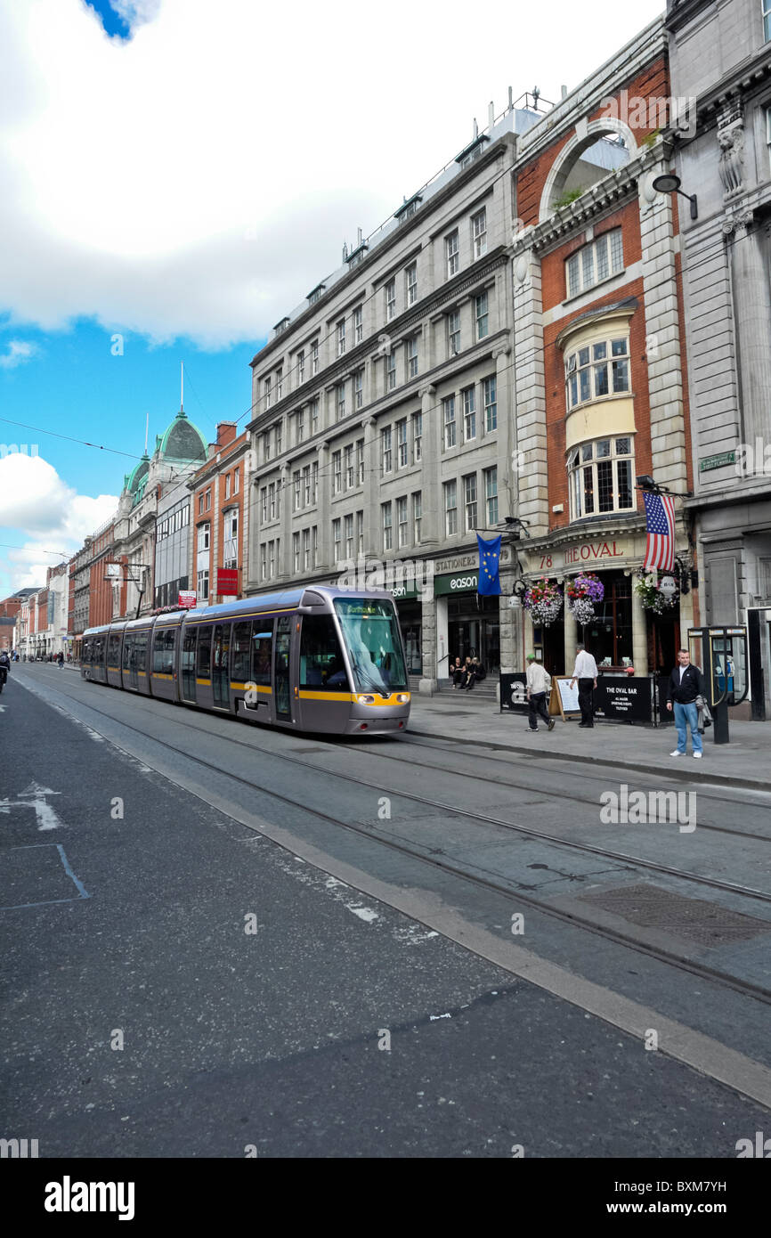 A tram car on Middle Abbey Street in Dublin Ireland Stock Photo