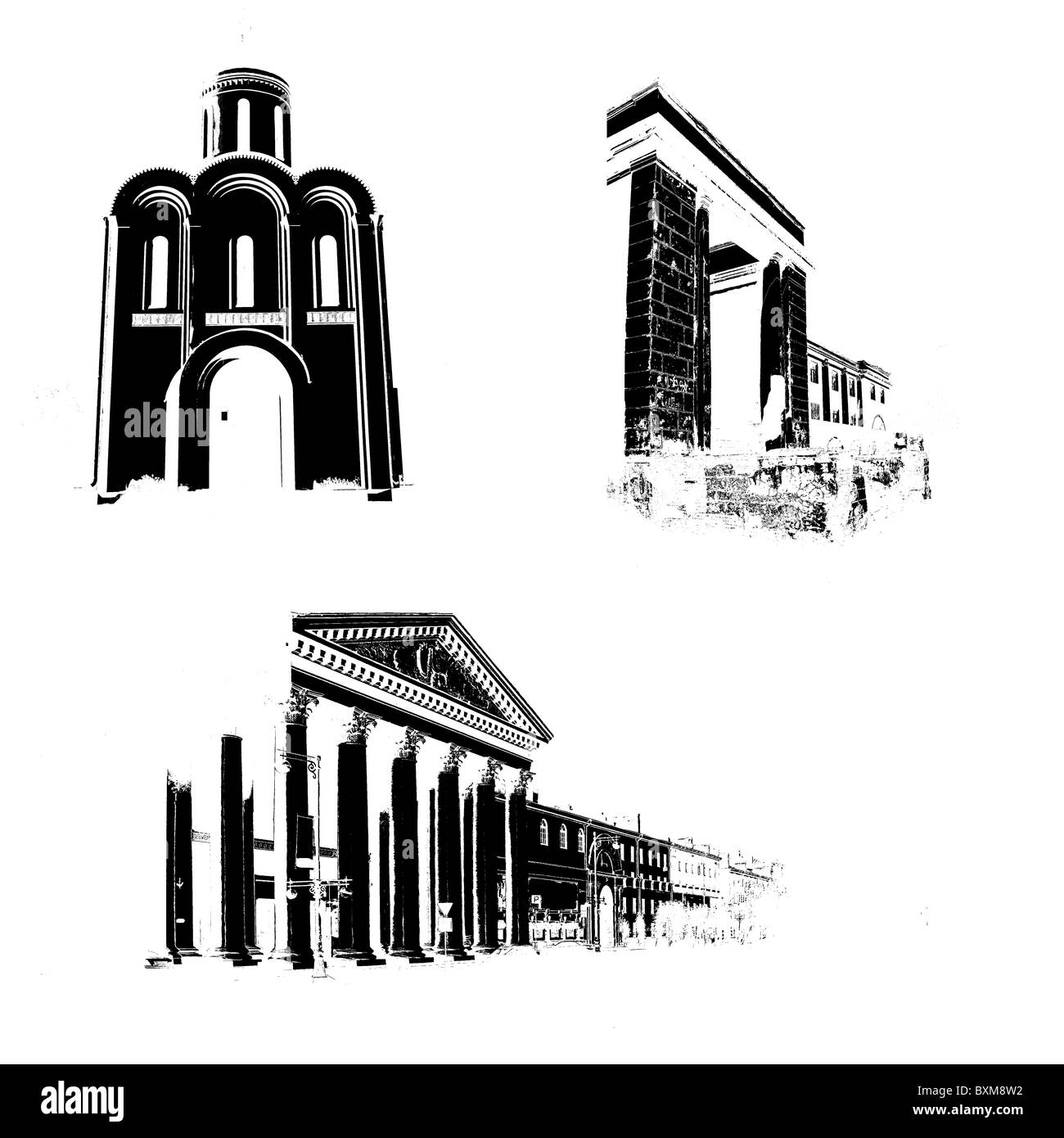 silhouette of the oldtime buildings on white background Stock Photo Alamy