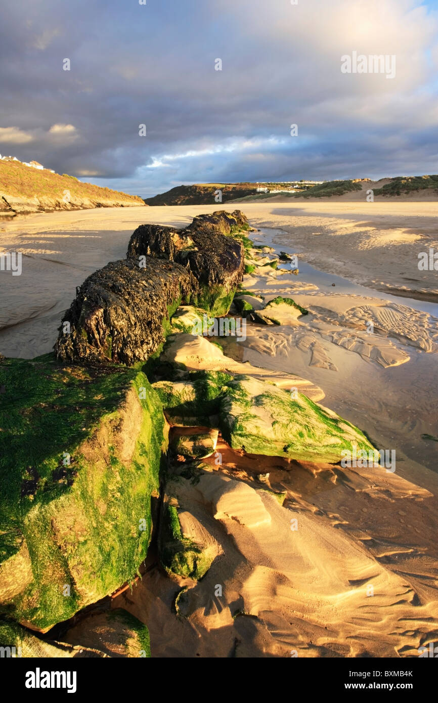 Crantock Beach at the mouth of the Gannel (Newquay) Stock Photo