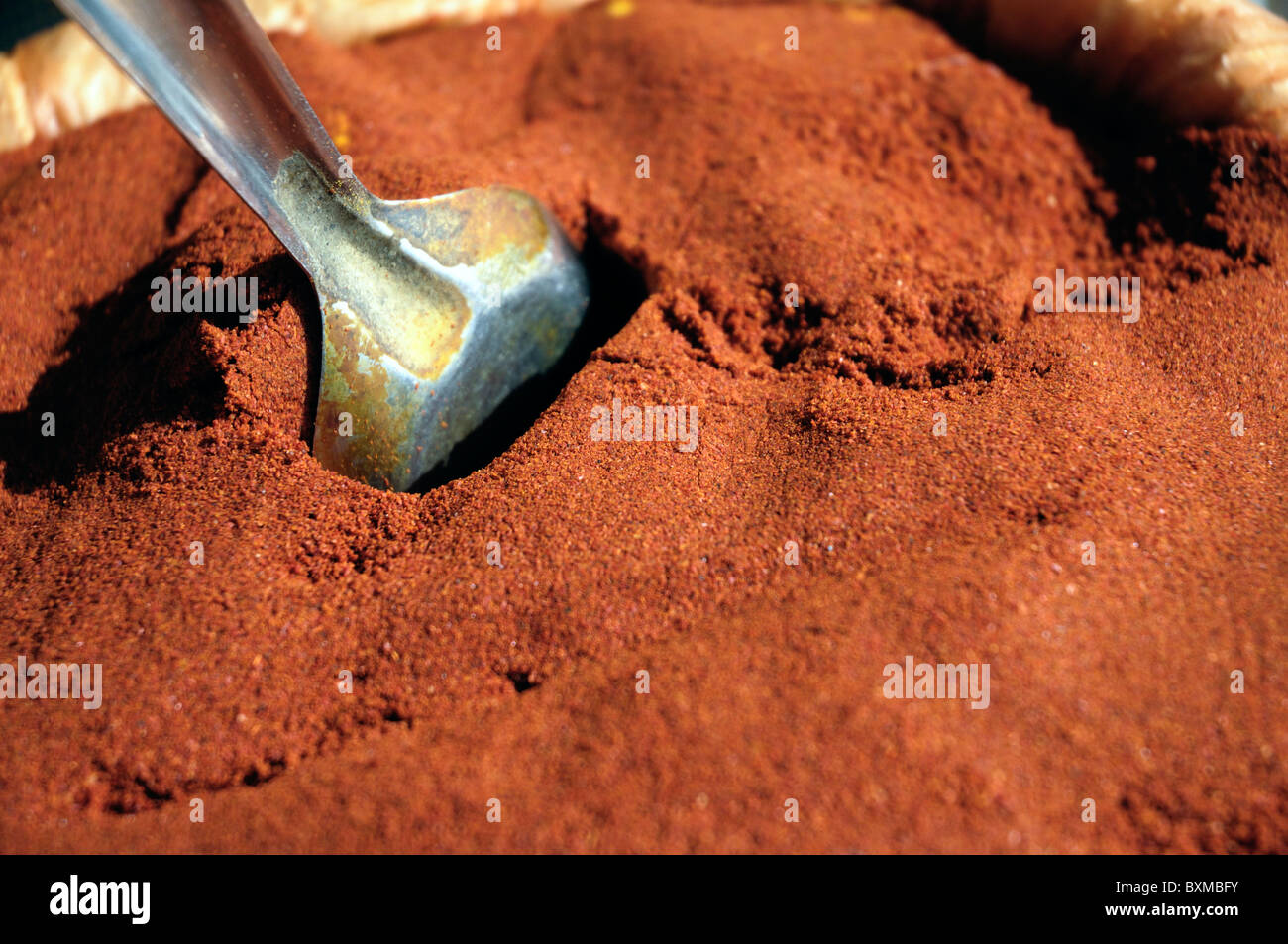 Firey Indian cooking spices at market. Stock Photo