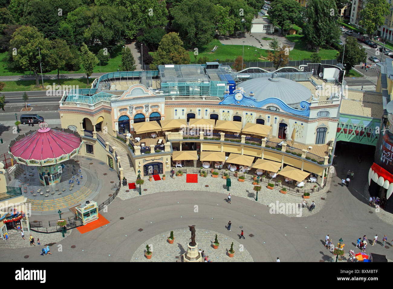 View from the Prater ferris wheel, Wurstelprater amusement park, Wiener Prater park, Vienna, Austria Stock Photo