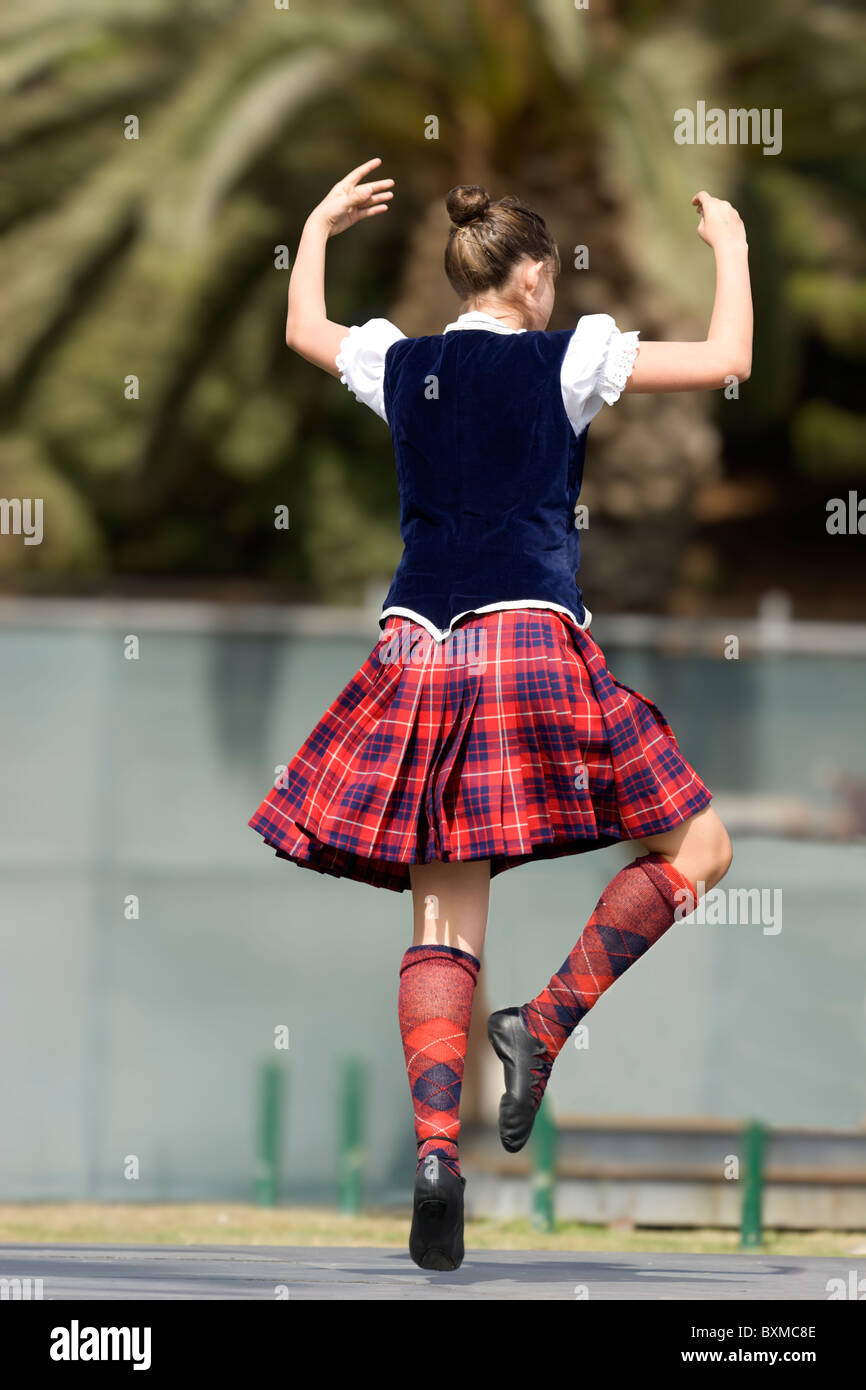 Scottish Highlander performing traditional dance Stock Photo