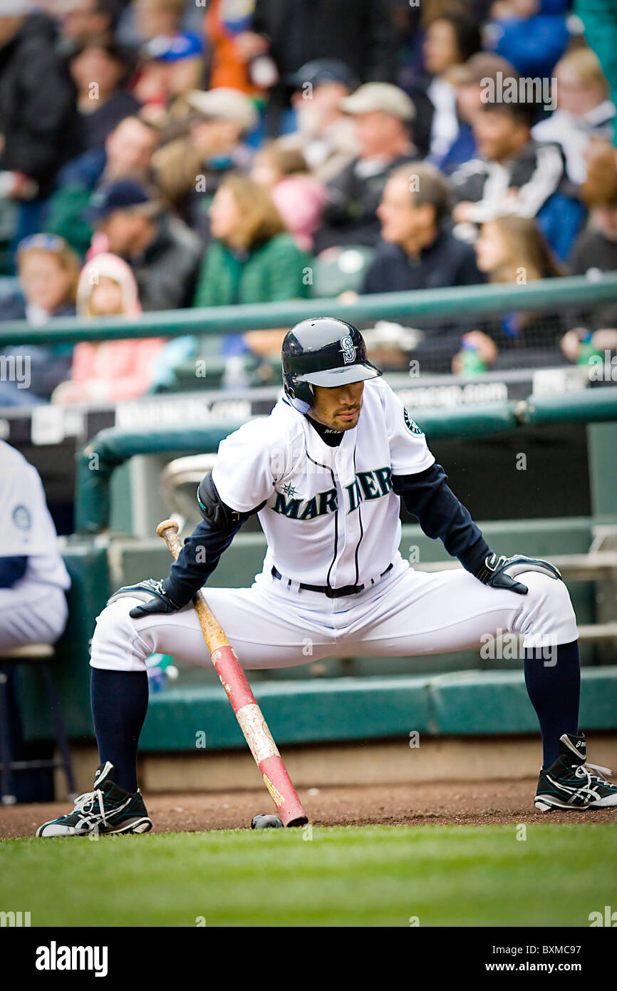 Seattle Mariners Baseball player Ichiro Suzuki batting at Safeco Field Stock Photo
