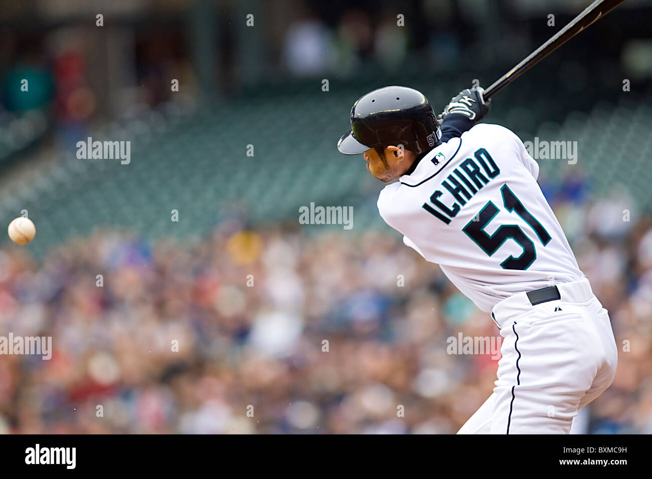 Seattle Mariners Baseball player Ichiro Suzuki batting at Safeco Field