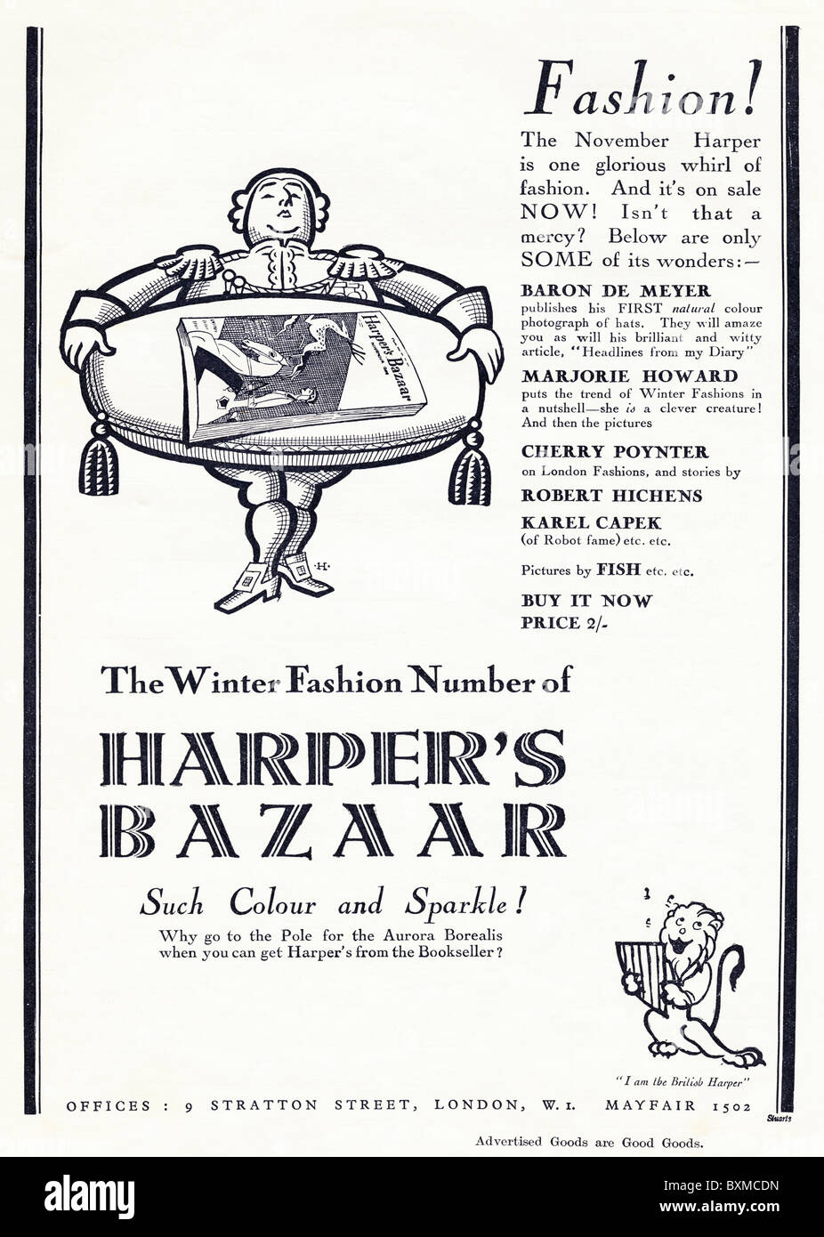 Full page advertisement for Harper's Bazaar fashion magazine in women's