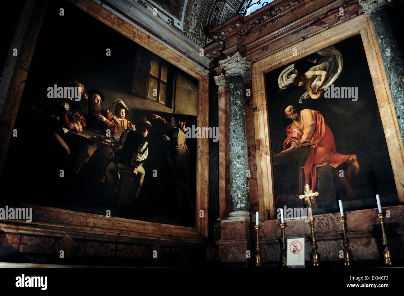 Caravaggio paintings in the Contarelli Chapel Rome Italy San Luigi dei Francesi Stock Photo