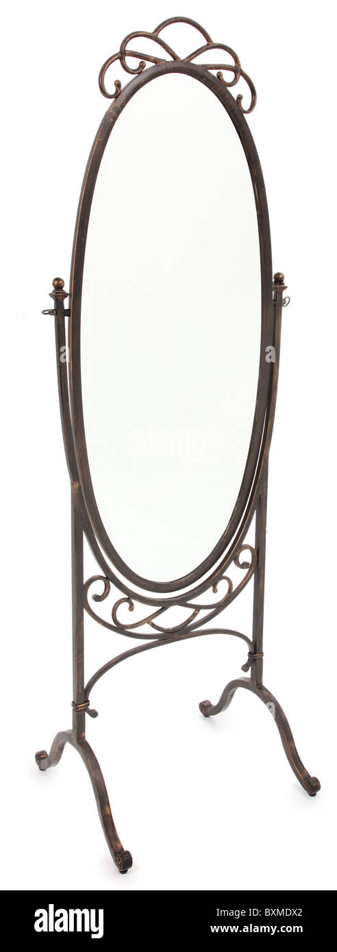 Isolated ornate decorative dressing mirror over white. Stock Photo