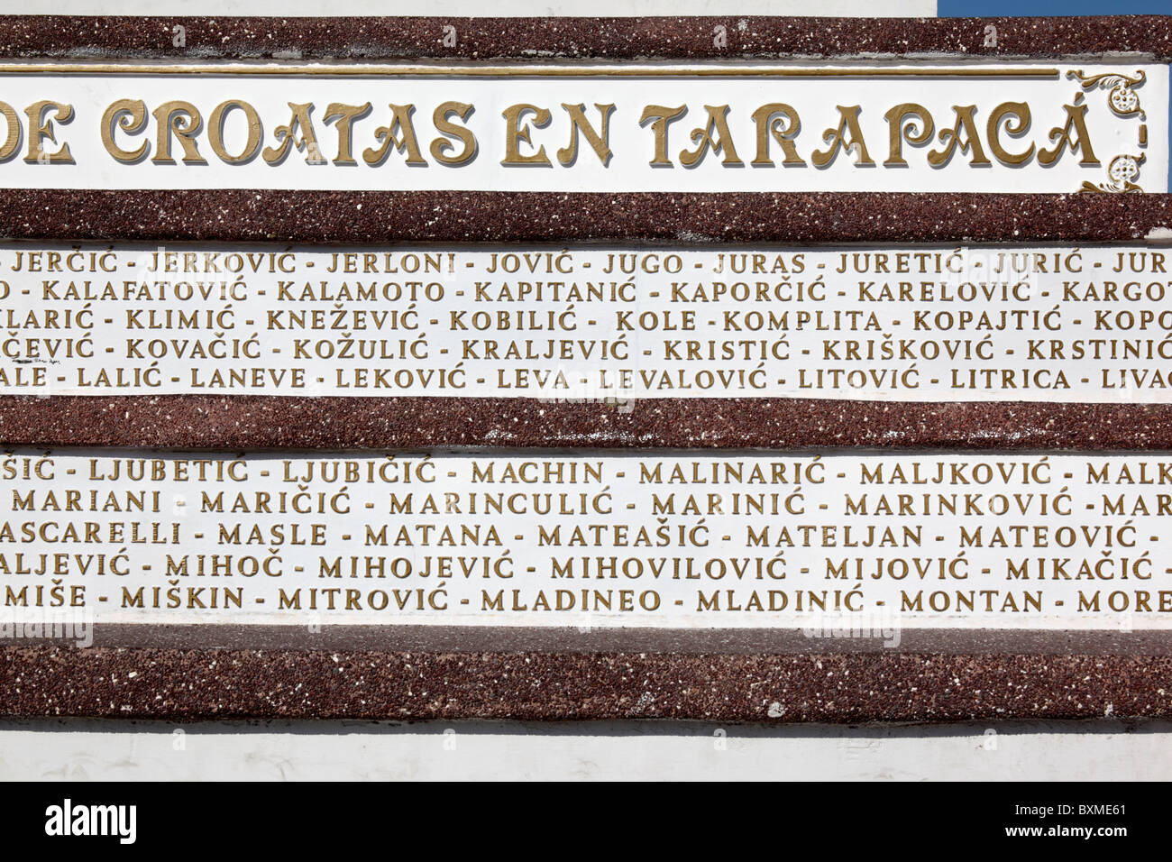 Detail of monument to Croatian immigrants in Tarapaca region, Plaza Slava, Iquique , Region I, Chile Stock Photo