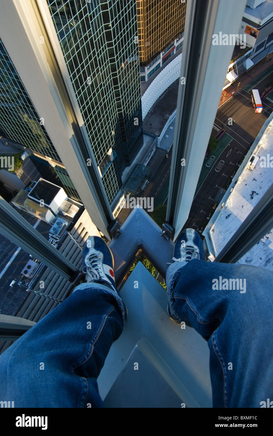 bird's eye view of lambton quay in wellington cbd through barrier with ...