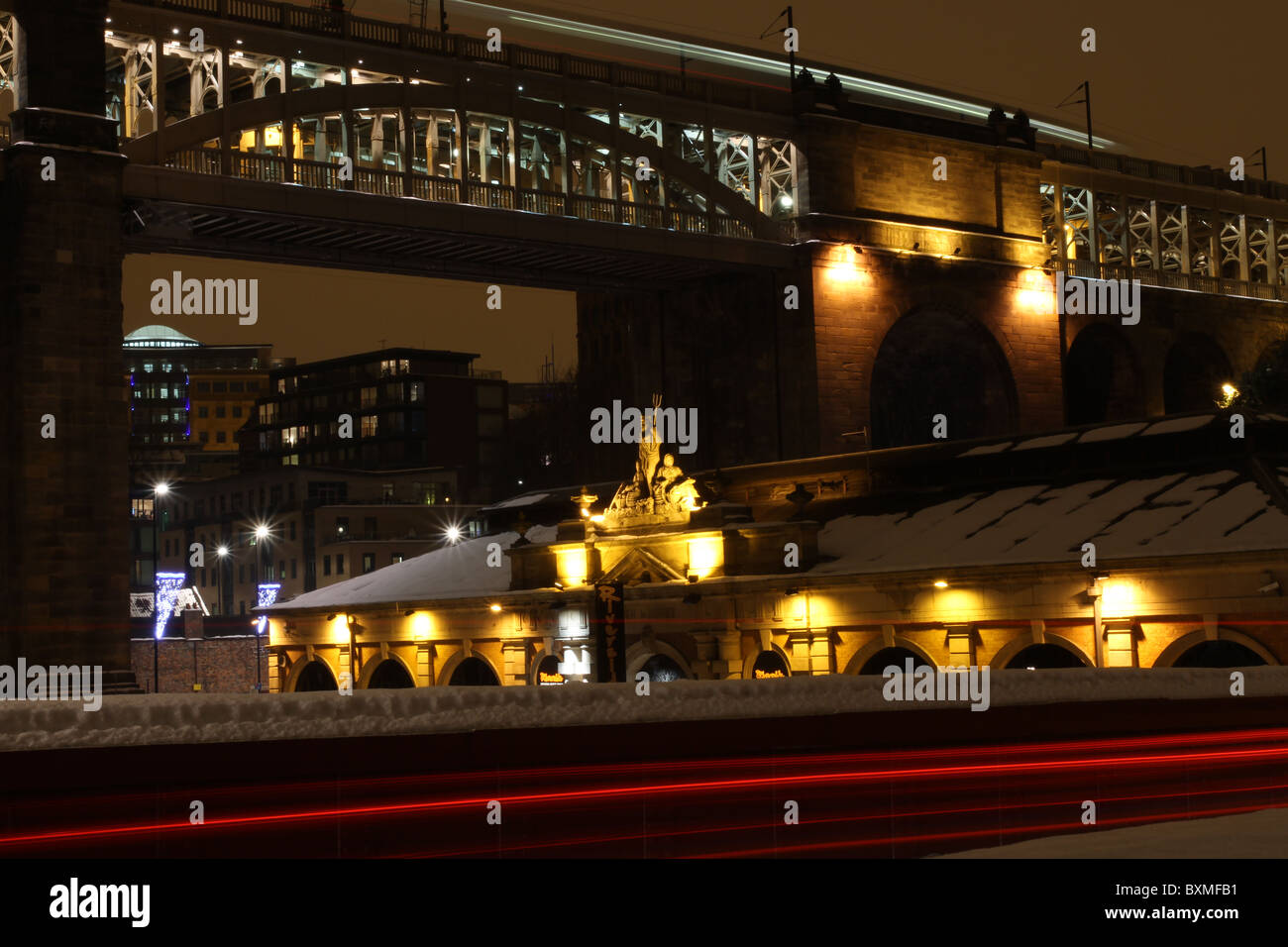 High Level bridge from the Swing Bridge shot on a beautiful winters evening! Stock Photo