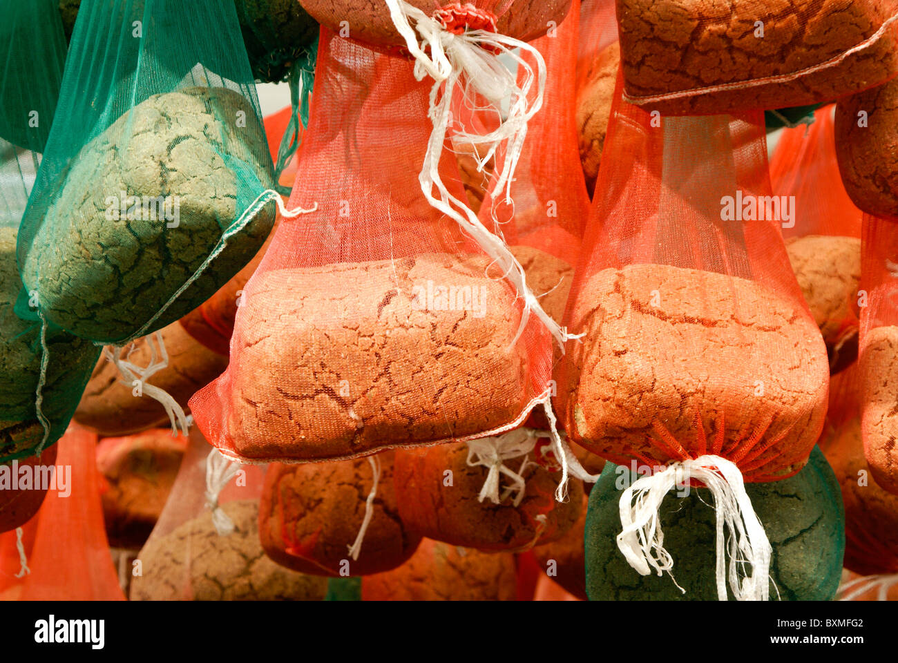 Dried bean paste for sale in Sunchang Traditional Gochujang Village, South Korea Stock Photo
