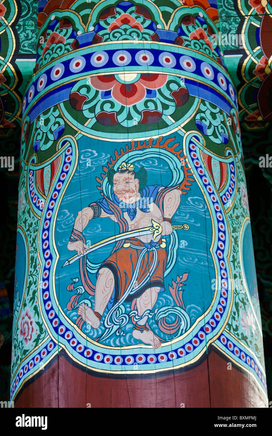 Painted pillar at Magoksa Buddhist temple, South Korea Stock Photo Alamy