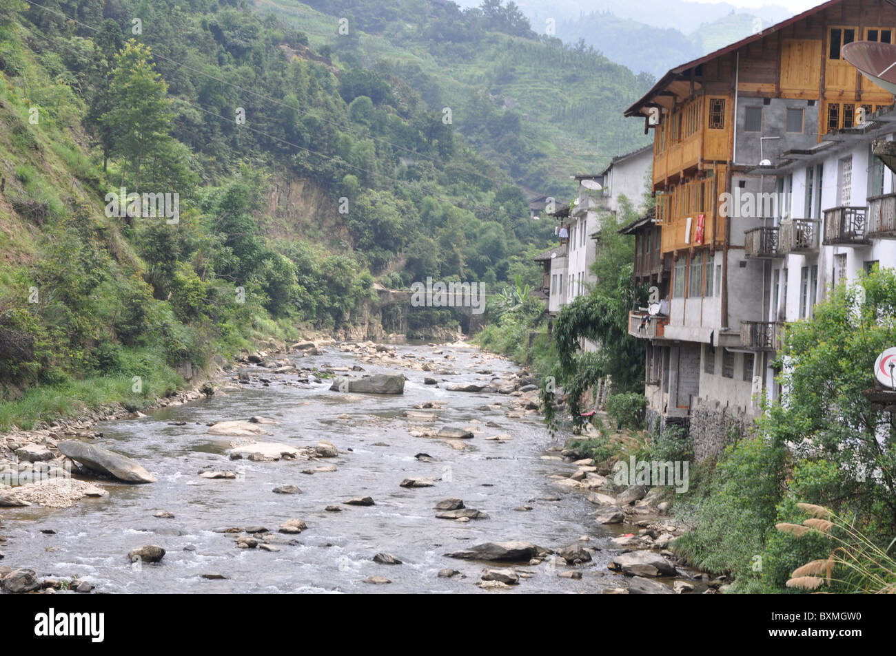 A small village by the river. Guilin area, Southern China Stock Photo ...