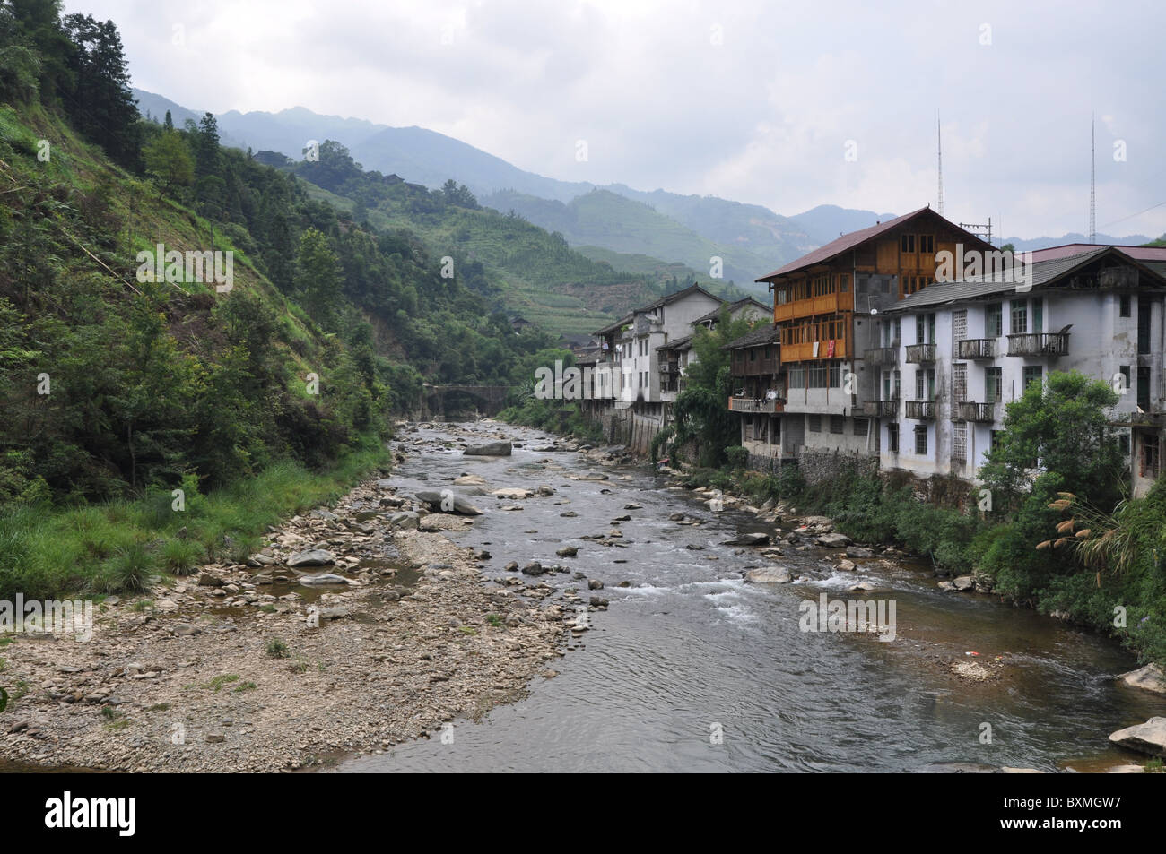 A small village by the river. Guilin area, Southern China Stock Photo ...
