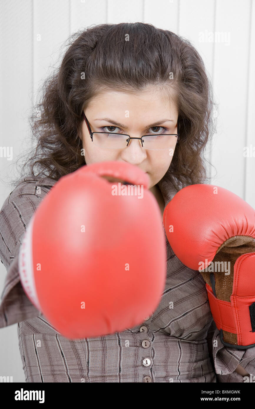 The business young woman in boxing gloves Stock Photo Alamy