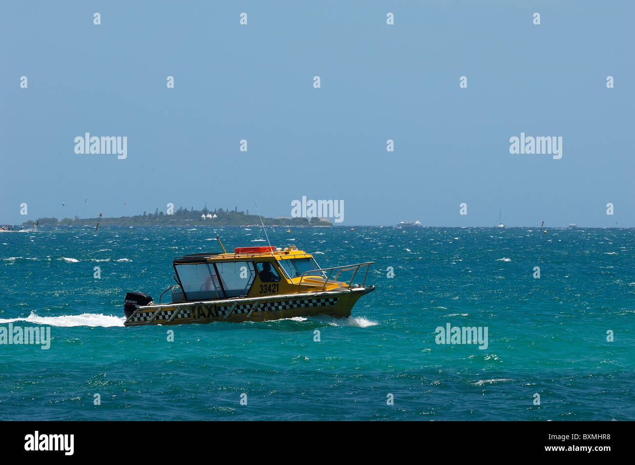 Taxi boat to Ilot Maître (master island), just off Noumea Anse Vata, New Caledonia Stock Photo