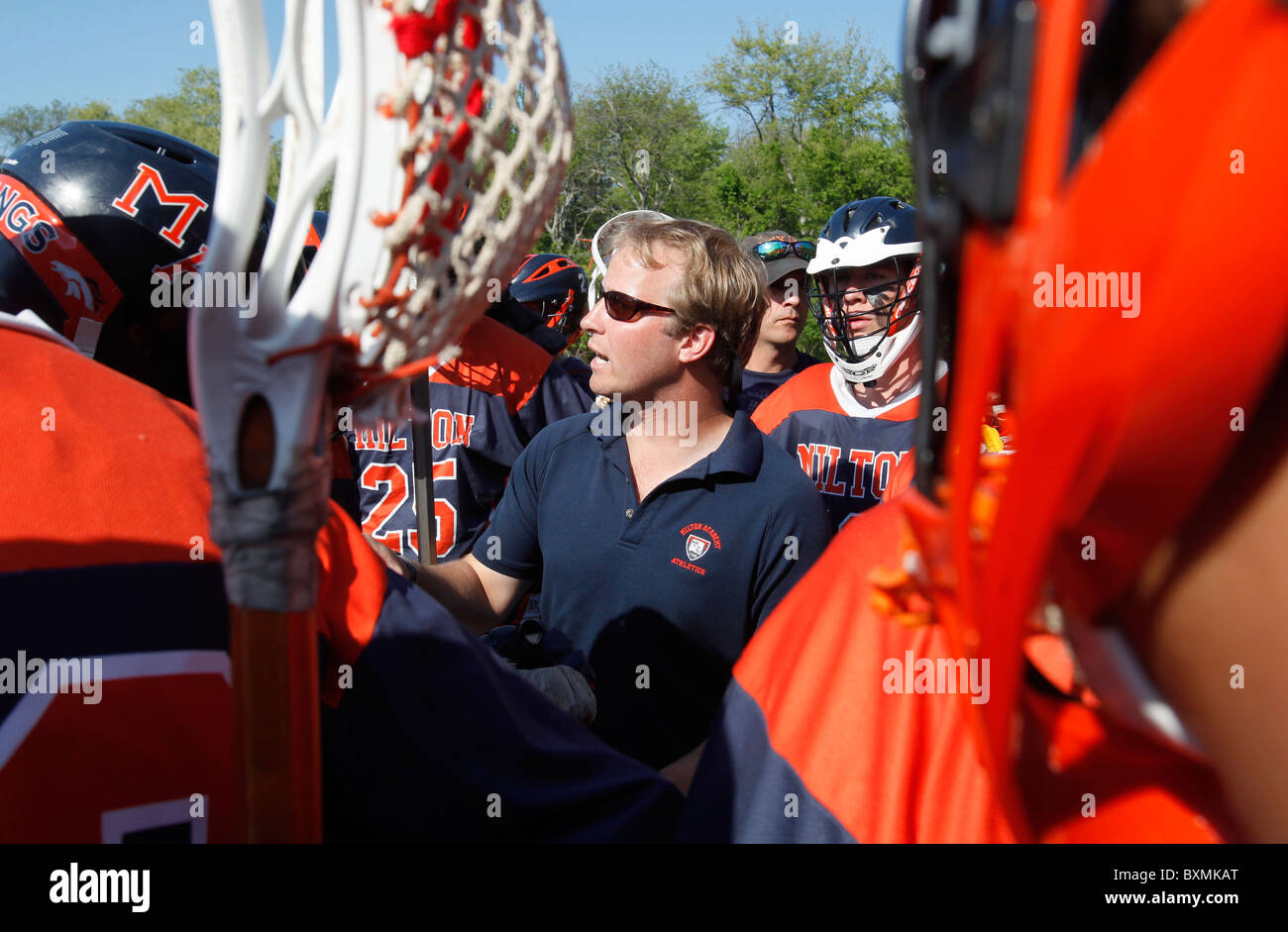American high school lacrosse team and coach Stock Photo Alamy