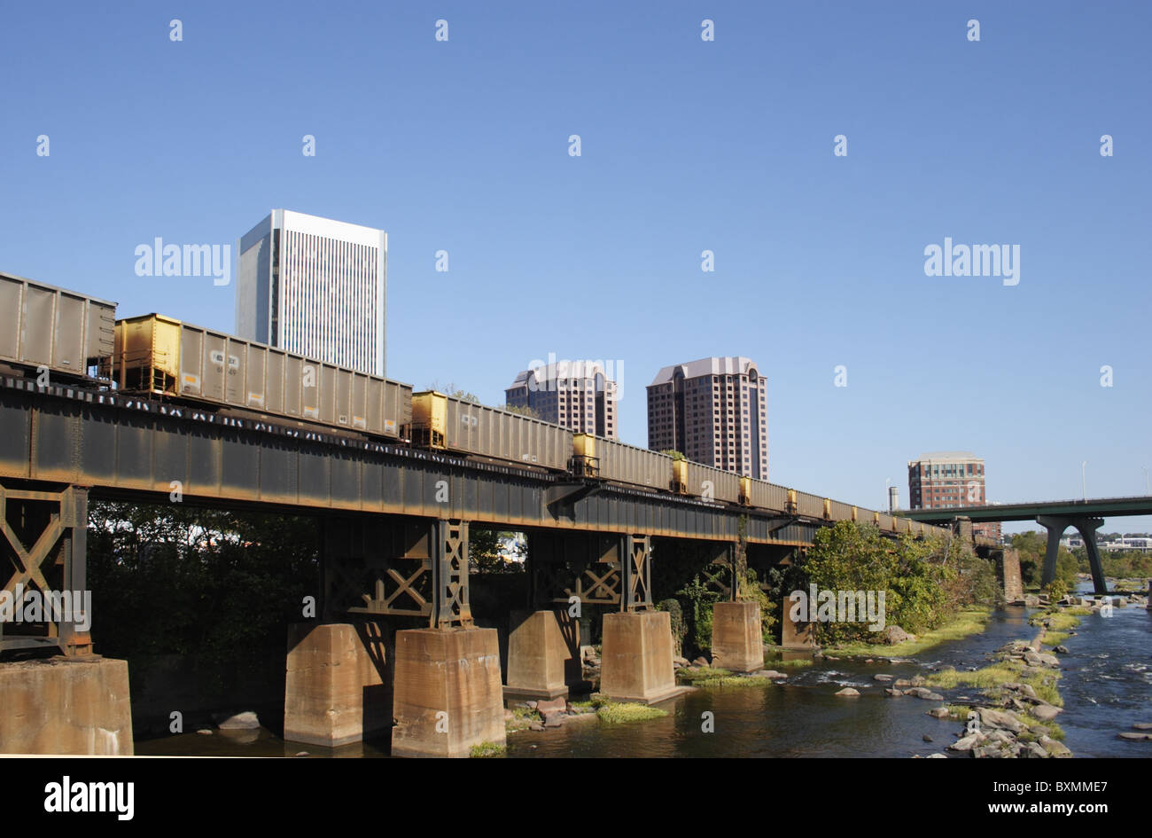 CSX freight train arriving in downtown Richmond, Virginia Stock Photo