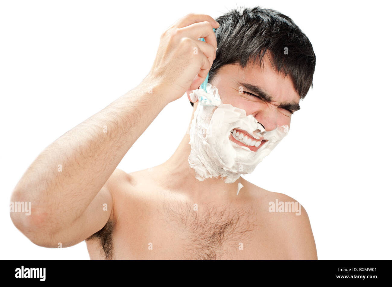 Hate to shave. Young boy shaving with hate and aggression Stock Photo -  Alamy
