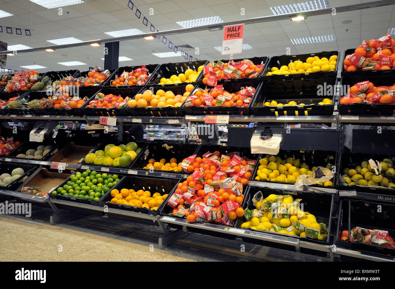 Fruit on shelving in a CO-OP supermarket Stock Photo