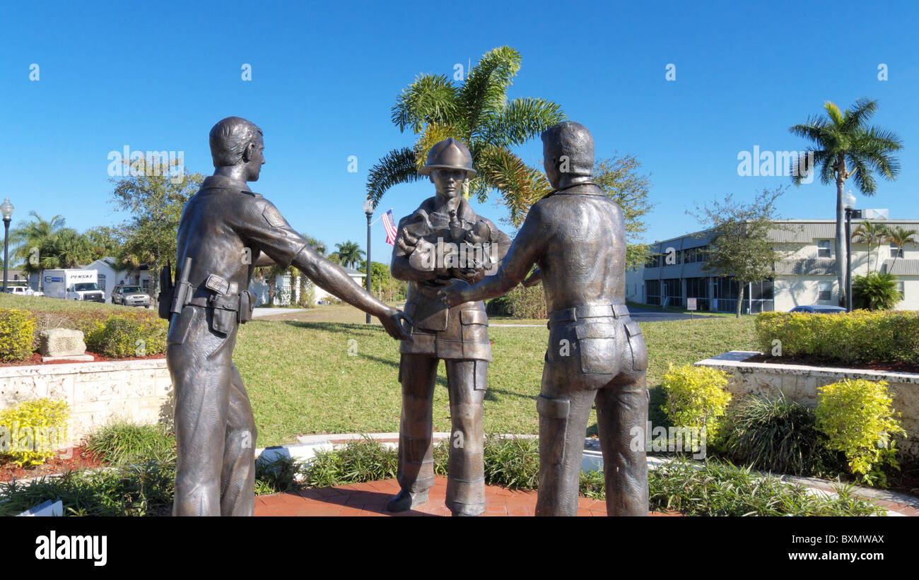 First responder memorial statues at Veterans Park, Royal Palm Beach, Florida, USA Stock Photo