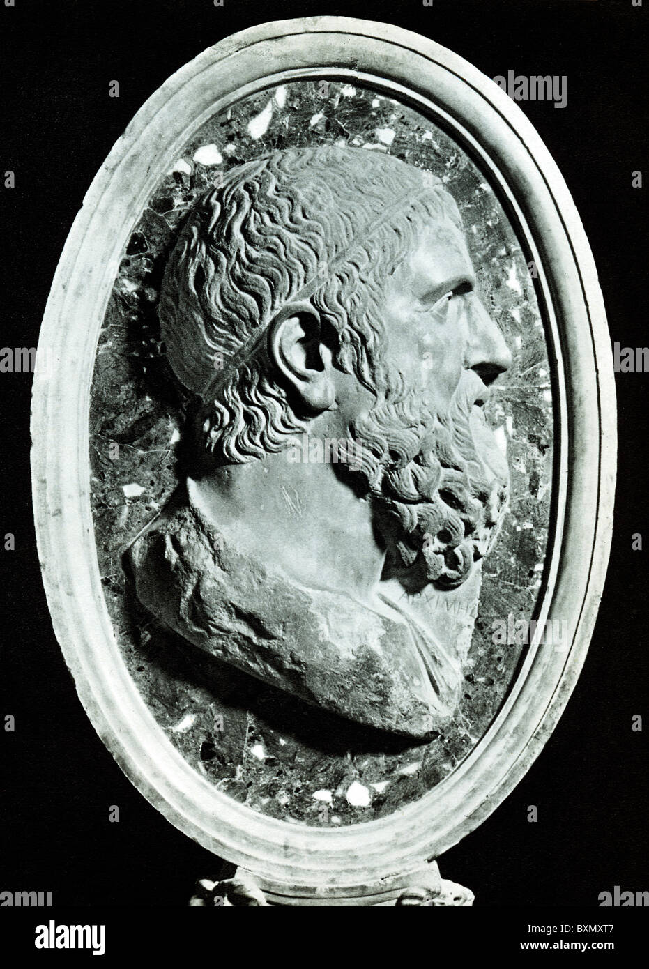 Archimedes, the Sage of Syracuse in a Roman bas relief bust in the Capitoline museum in Rome Stock Photo