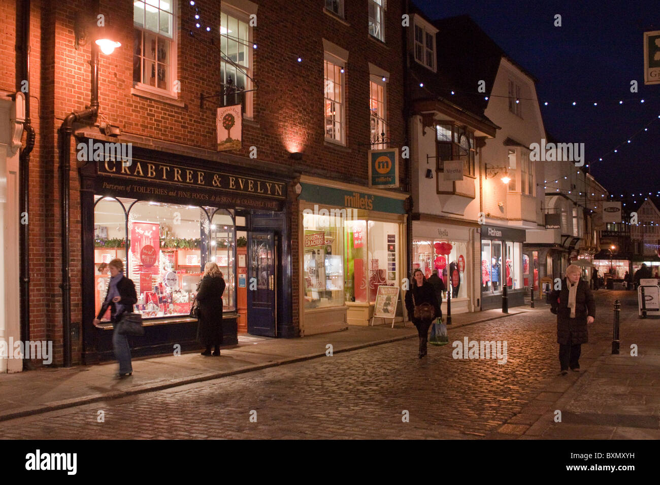 late night shopping canterbury christmas lights Stock Photo