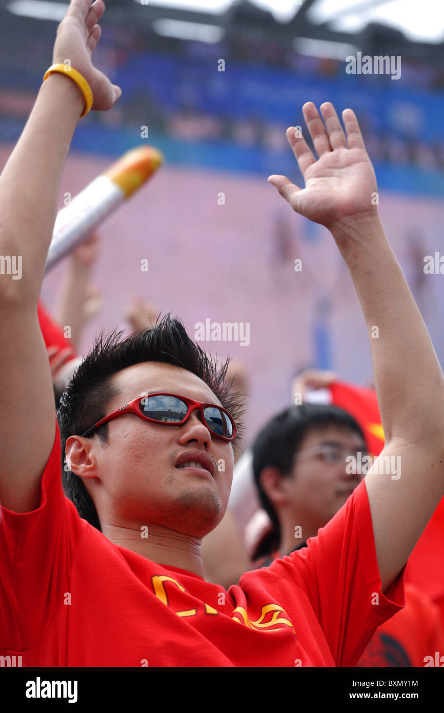 Chinese spectator at Women's Beach Volleyball Finals, Chaoyang Park ...