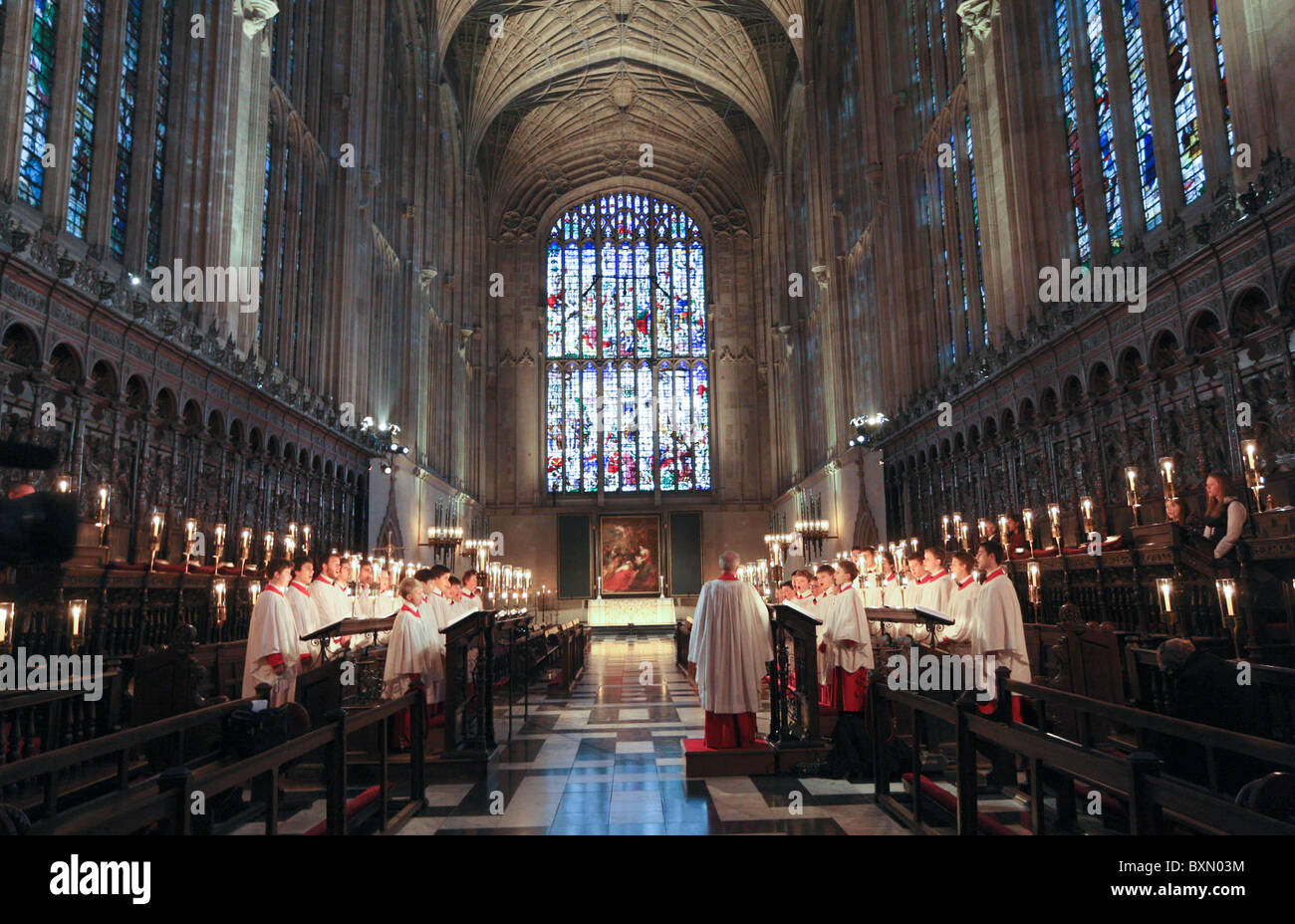 THE KINGS COLLEGE CHOIR IN CAMBRIDGE REHEARSING FOR THE CHRISTMAS EVE