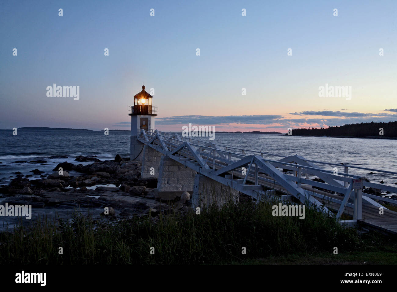 Port Clyde's Marshall Point Lighthouse is one of many that dot the coastline of Maine, USA Stock Photo