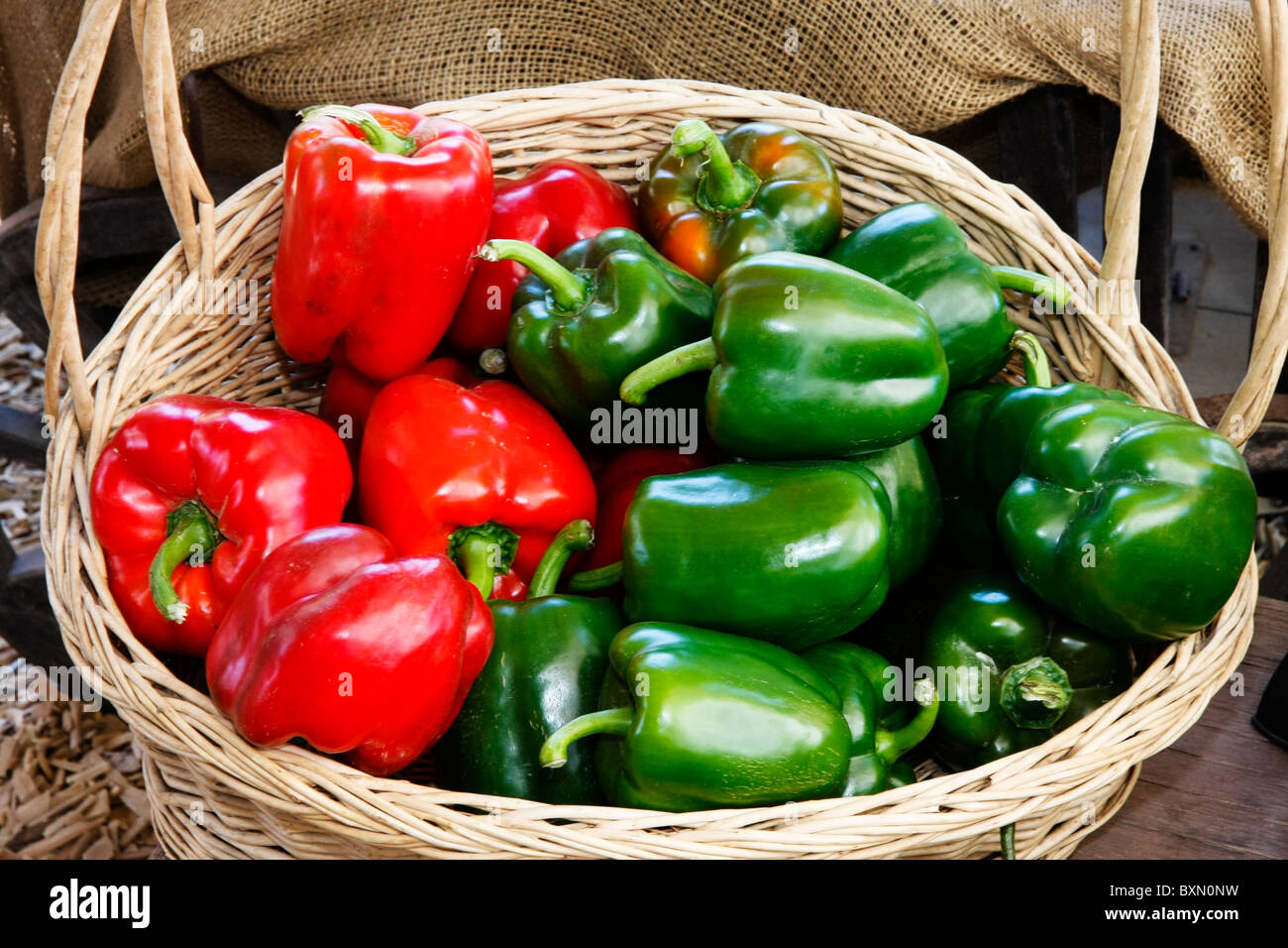 Red and Green Peppers in Basket Stock Photo - Alamy