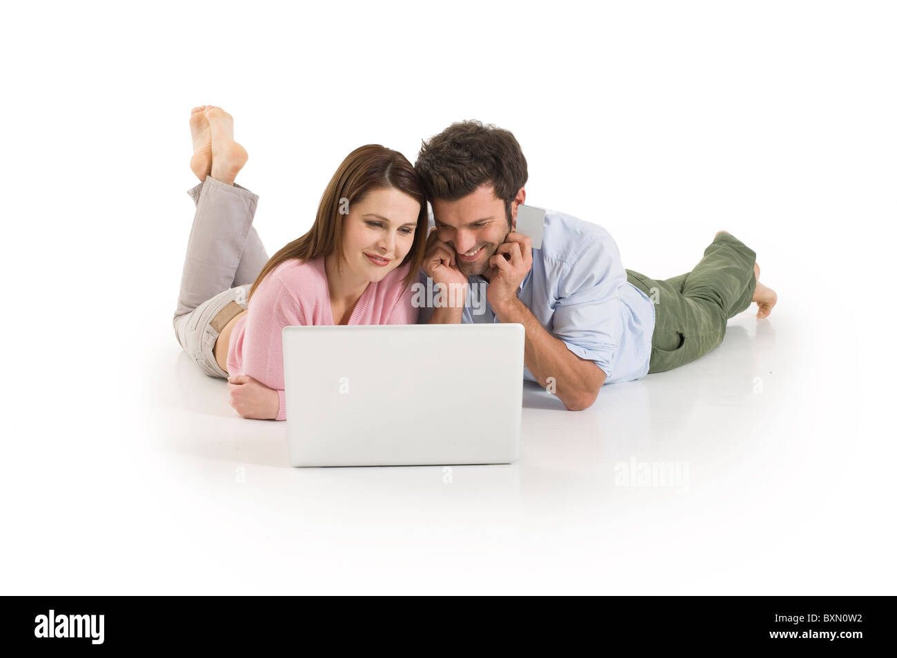 couple with laptop Stock Photo - Alamy