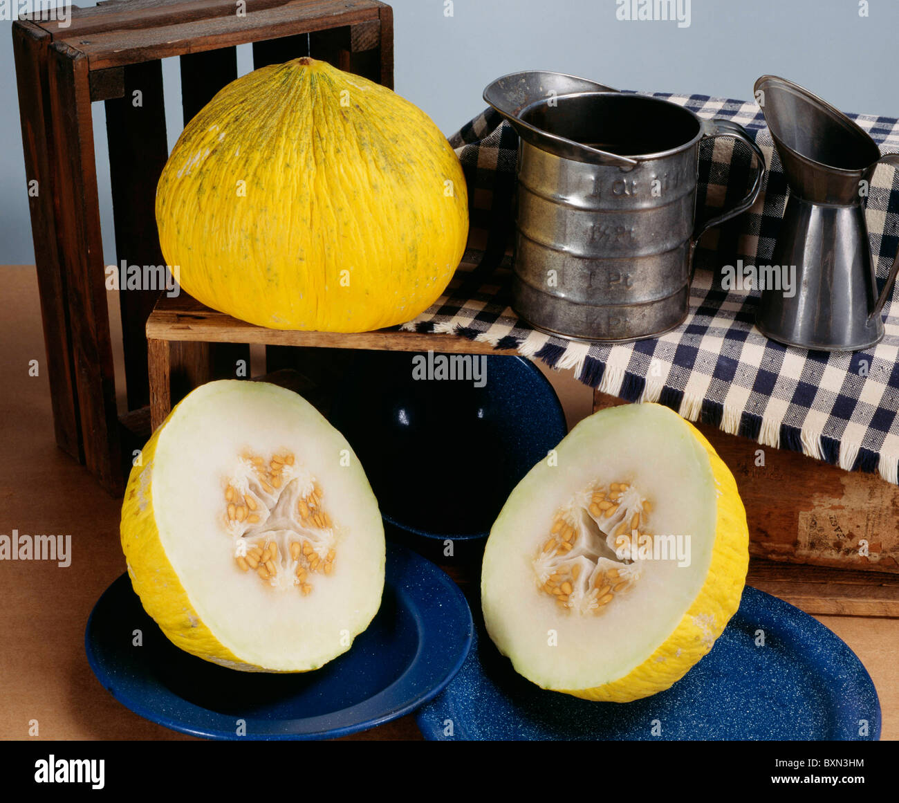 CASABA MELON (CUCUMIS MELO) CUCUMBER FAMILY YELLOW RIND WITH RIDGES AND