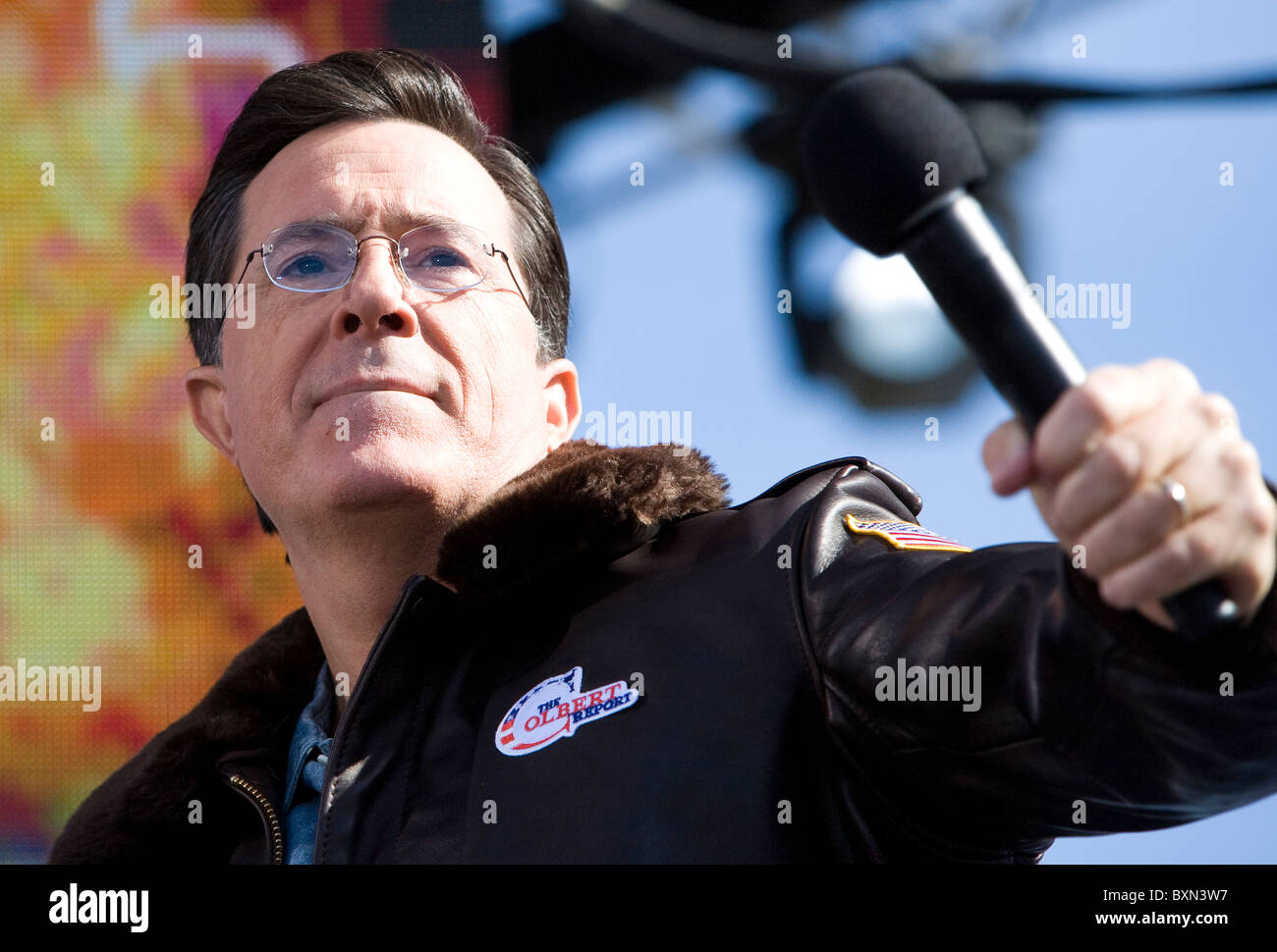 Stephen Colbert at the Rally to Restore Sanity And/Or Fear.  Stock Photo