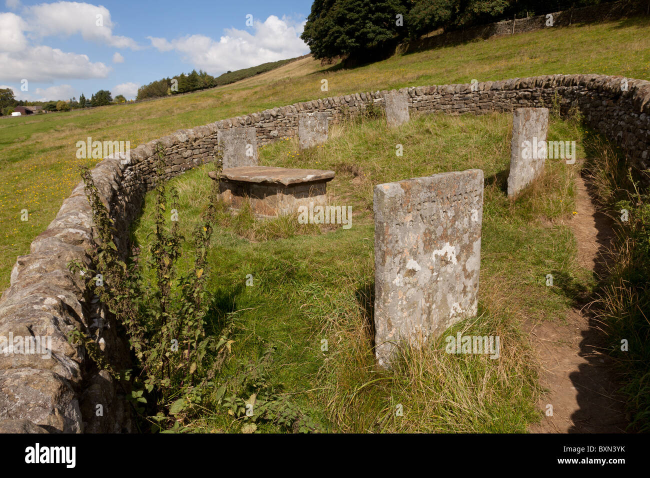 The Riley graves from 1666 when the village of Eyam isolated itself to prevent the spread of the plague Stock Photo