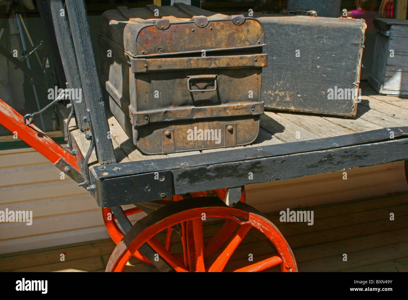 Old time baggage wagon at a train station Stock Photo Alamy