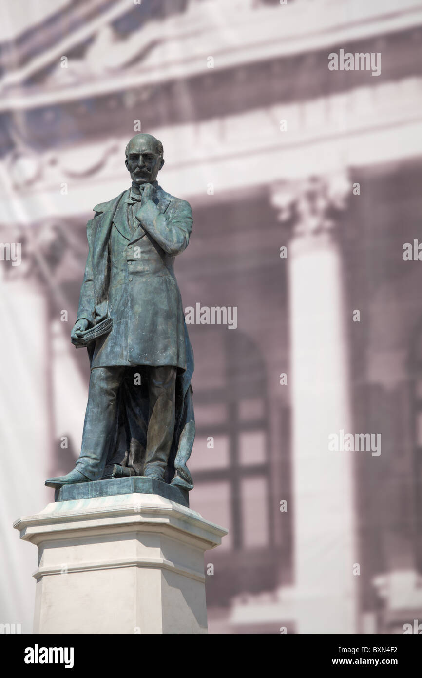 The statue of V. Alecsandri in front of the National Theater in Iasi city, Romania. Stock Photo