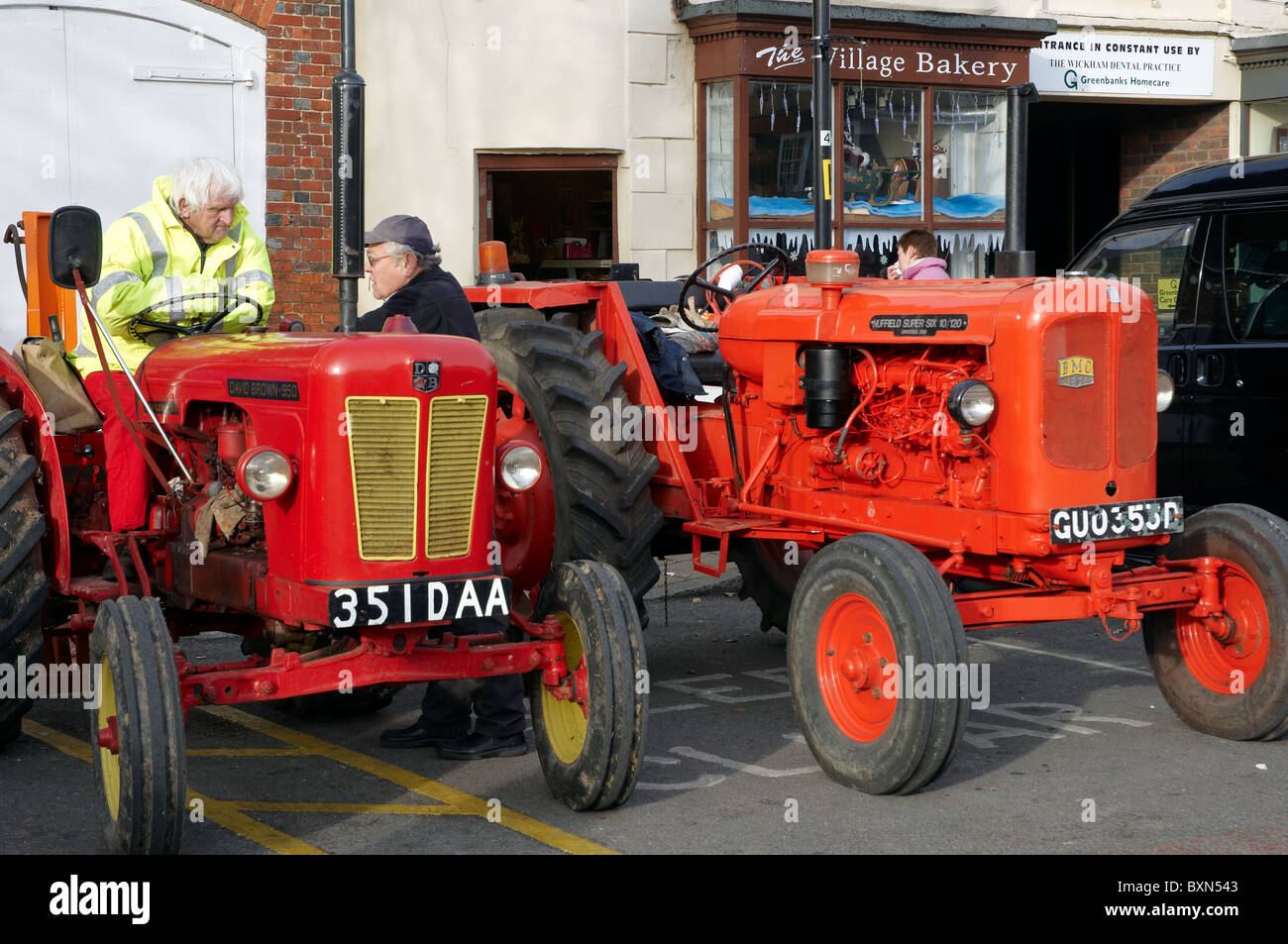 Classic tractors on display at the annual Boxing Day vintage and custom vehicle show, Wickham, Hampshire, England. Stock Photo