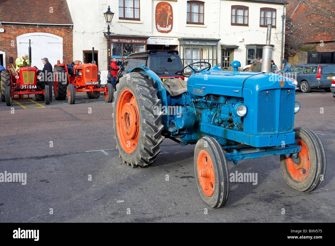 Classic tractors on display at the annual Boxing Day vintage and custom vehicle show, Wickham, Hampshire, England. Stock Photo