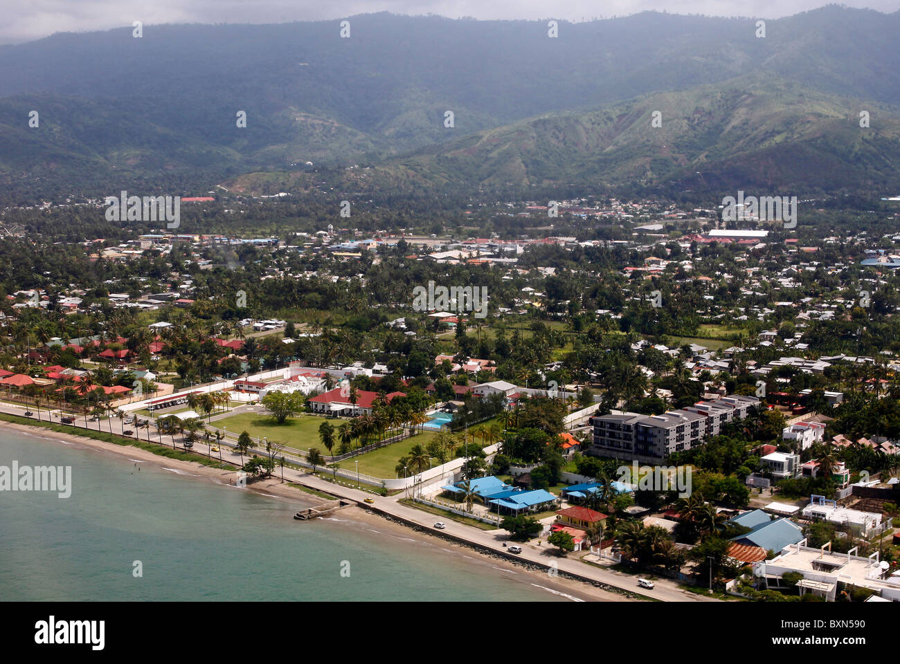 Birds eye view on Dili, capital of Timor Leste (East Timor) Stock Photo