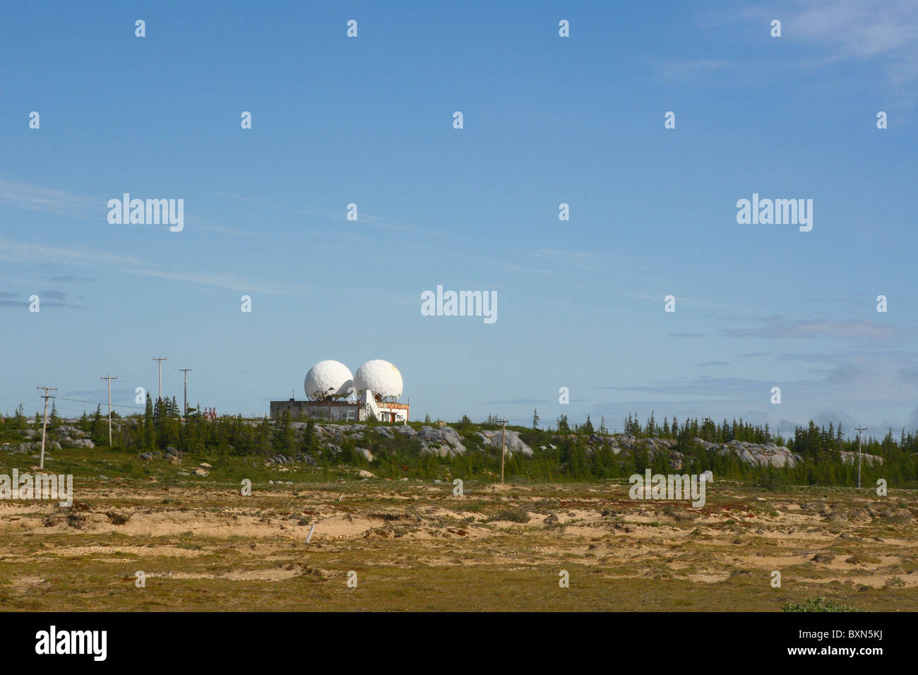 'Golf Balls' Obsolete radar station at Churchill, Manitoba. Stock Photo